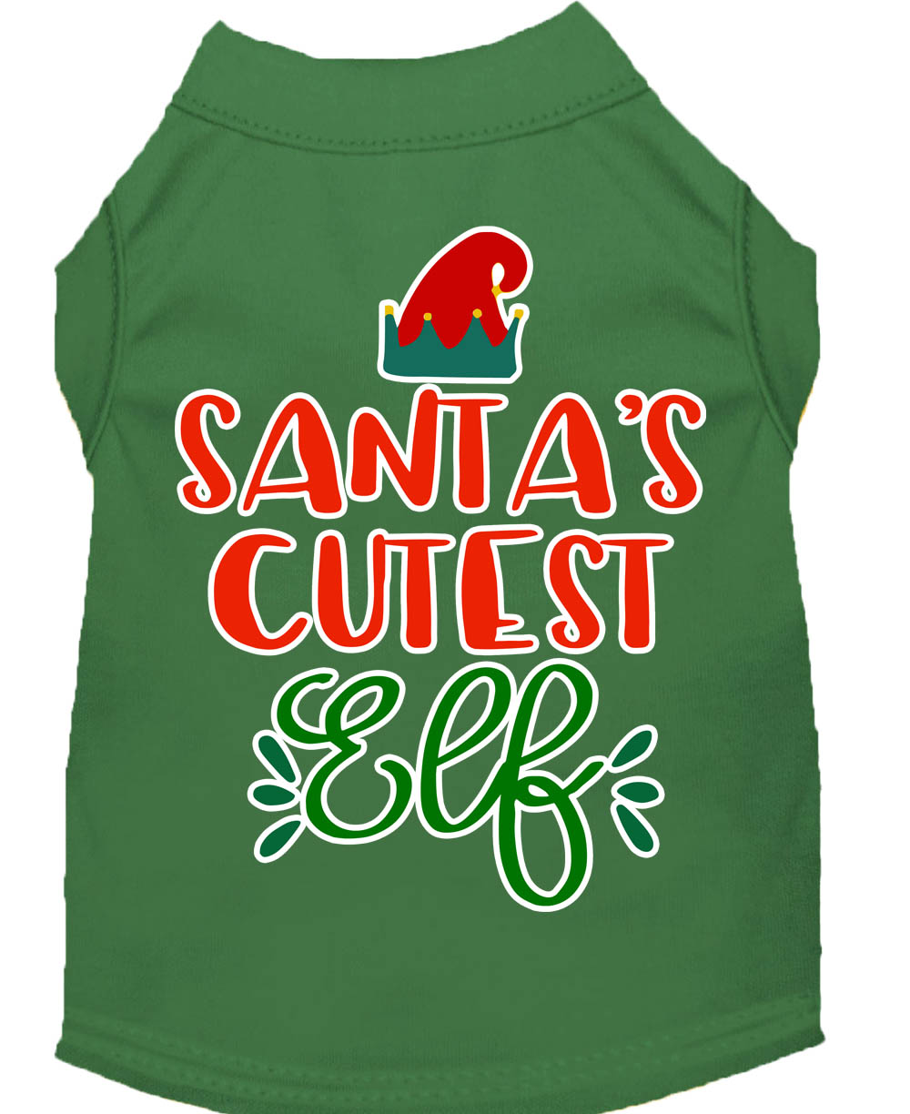 Santa's Cutest Elf Screen Print Dog Shirt Green XL